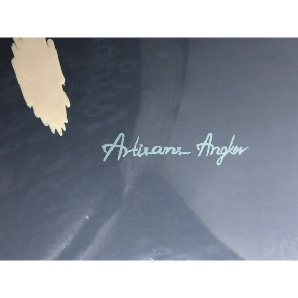 Artisans Angkor Cambodian Ikat Design Vase Planter Bowl Grey Turquoise 10.5" X 8 - Picture 2 of 9